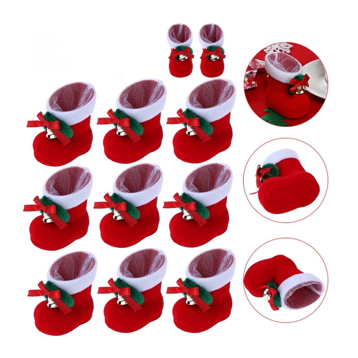 ALLOYSEED Weihnachtsmann Süßigkeiten-Stiefel aus Textil in Rot als Hängeornament für Kinder und Weihnachtsdekoration - Bild 7