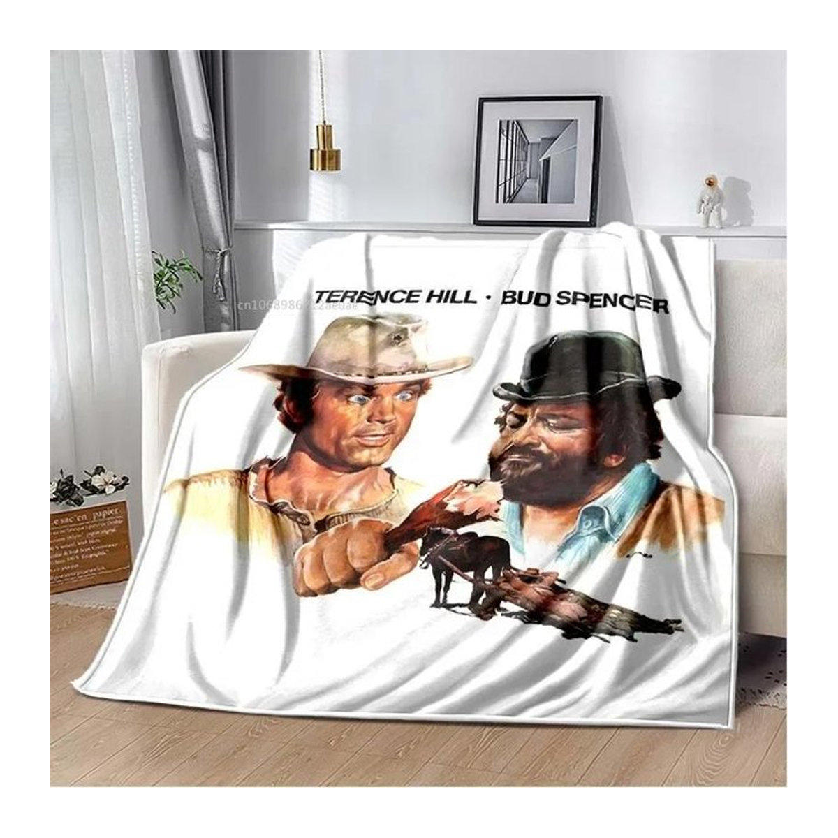 ALLRICK Flanell-Decke mit Terence Hill und Bud Spencer Motiv, weiß, B/H: 76,2 x 101,6 cm - Bild 1