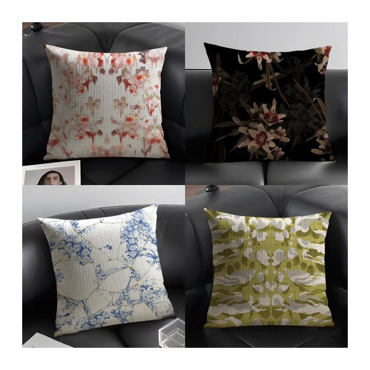 AllSaints Kissenbezug mit Blumenmuster in Schwarz und Mehrfarbig für dein Wohnzimmer oder Schlafzimmer - Bild 1