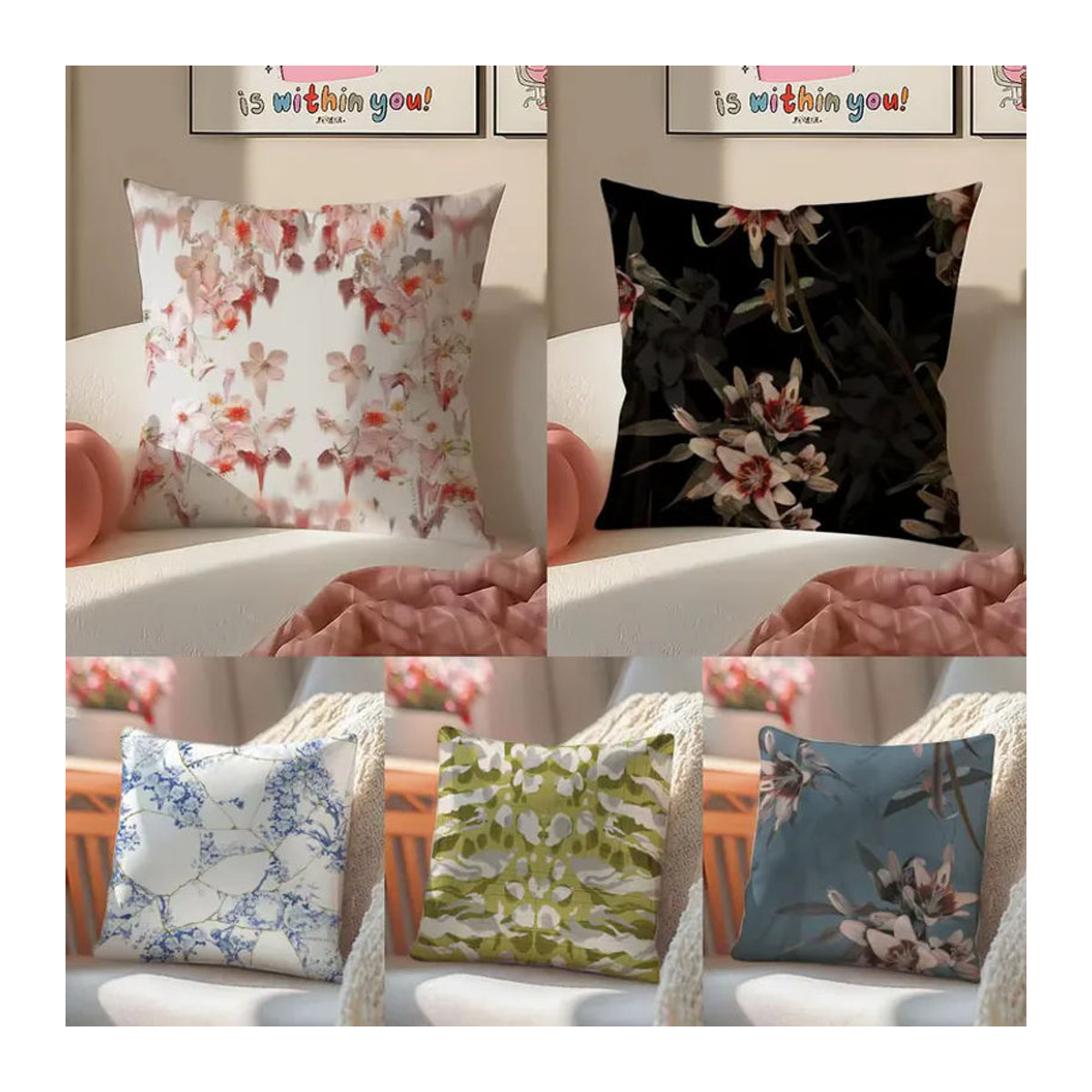 AllSaints Kissenbezug mit Blumenmuster in Schwarz und Mehrfarbig für dein Wohnzimmer oder Schlafzimmer - Bild 3