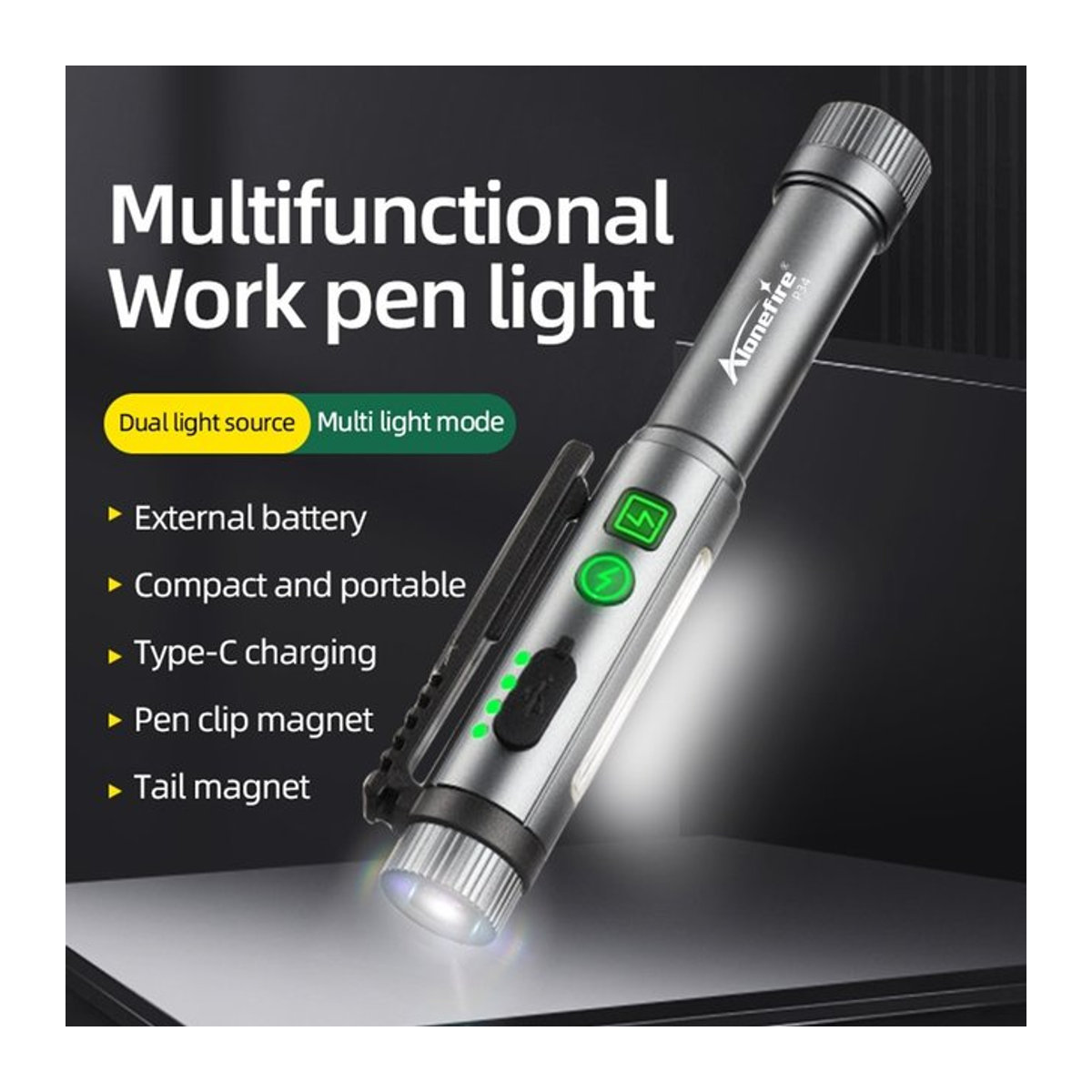 Alonefire 2-in-1 COB Stiftlampe Mini Taschenlampe USB aufladbar für Outdoor Camping und Notfälle - Bild 1