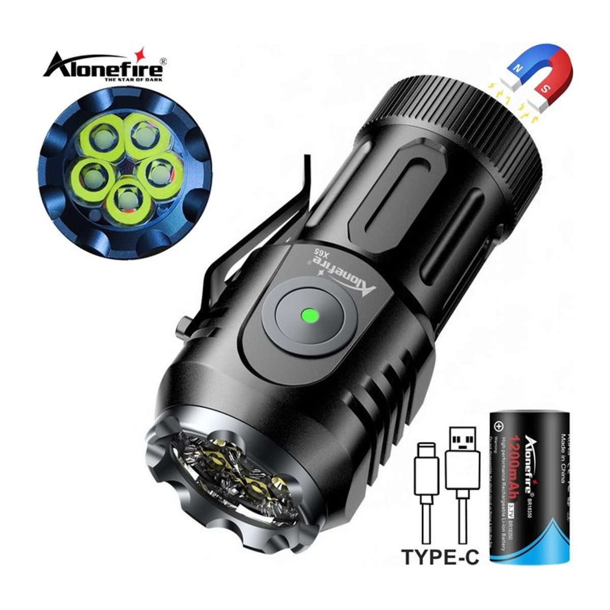 Alonefire 5er Set Mini LED Taschenlampen USB aufladbar mit Magnet und Rotlicht für Outdoor, Camping und Reparaturarbeiten - Bild 1