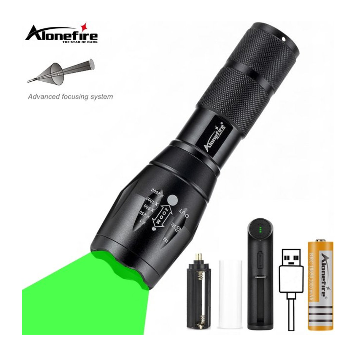 Alonefire Grüne Licht Taschenlampe für Outdoor-Jagd, Angeln und Wandern - Bild 1