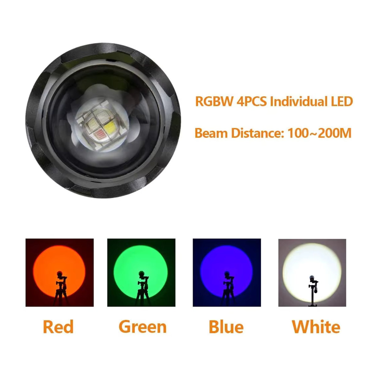 Alonefire LED Taschenlampe mit 4 Farben Weiß, Rot, Grün und Blau für Angeln, Camping, Jagd und Fotografie - Bild 2