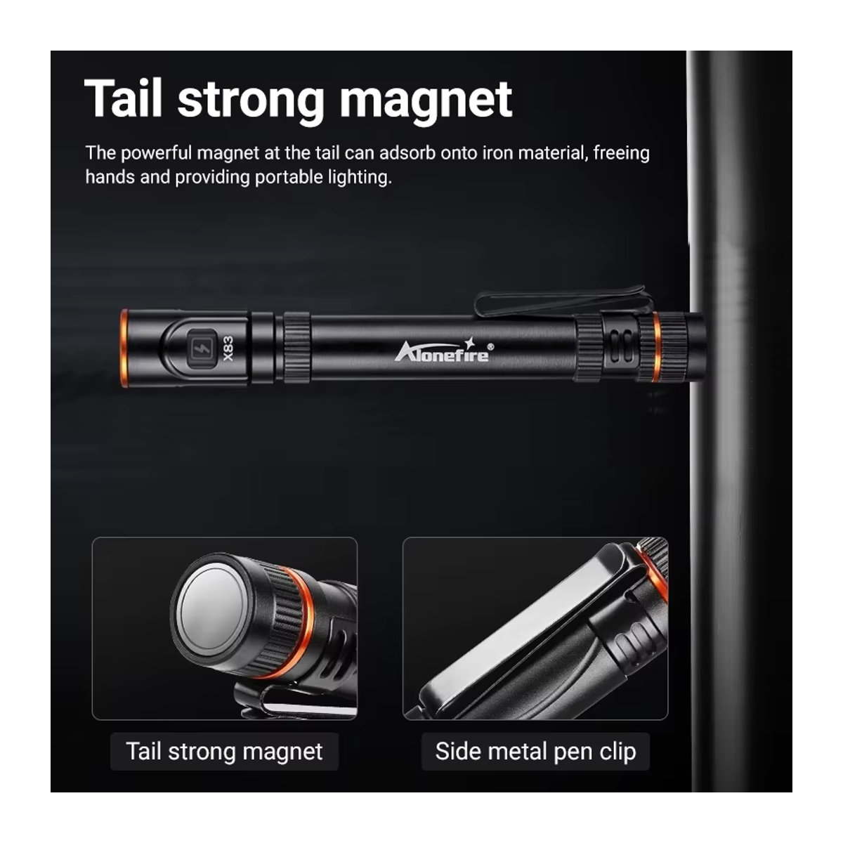 Alonefire Mini EDC Stift Taschenlampe USB aufladbar mit Magnet und Clip für Outdoor Camping und Notfallbeleuchtung - Bild 4