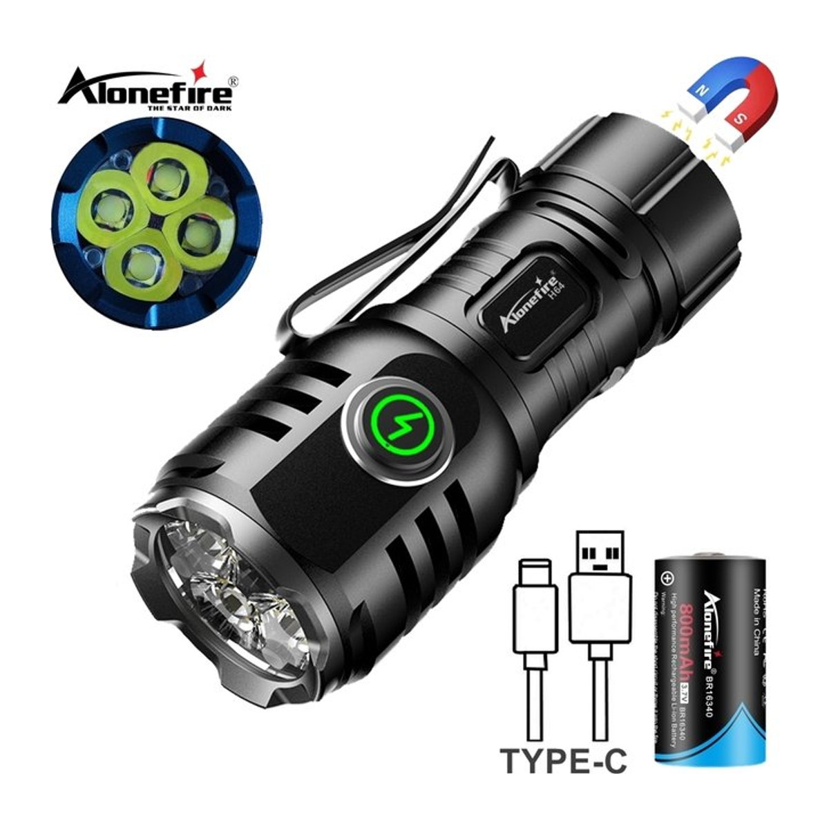 Alonefire Mini Palm USB Taschenlampe mit 6500K LED und rotem Licht für Outdoor, Camping und Reparaturarbeiten, 4er Pack - Bild 1