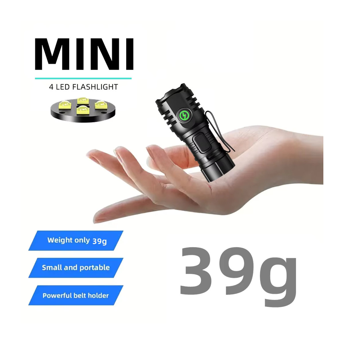 Alonefire Mini Palm USB Taschenlampe mit 6500K LED und rotem Licht für Outdoor, Camping und Reparaturarbeiten, 4er Pack - Bild 2