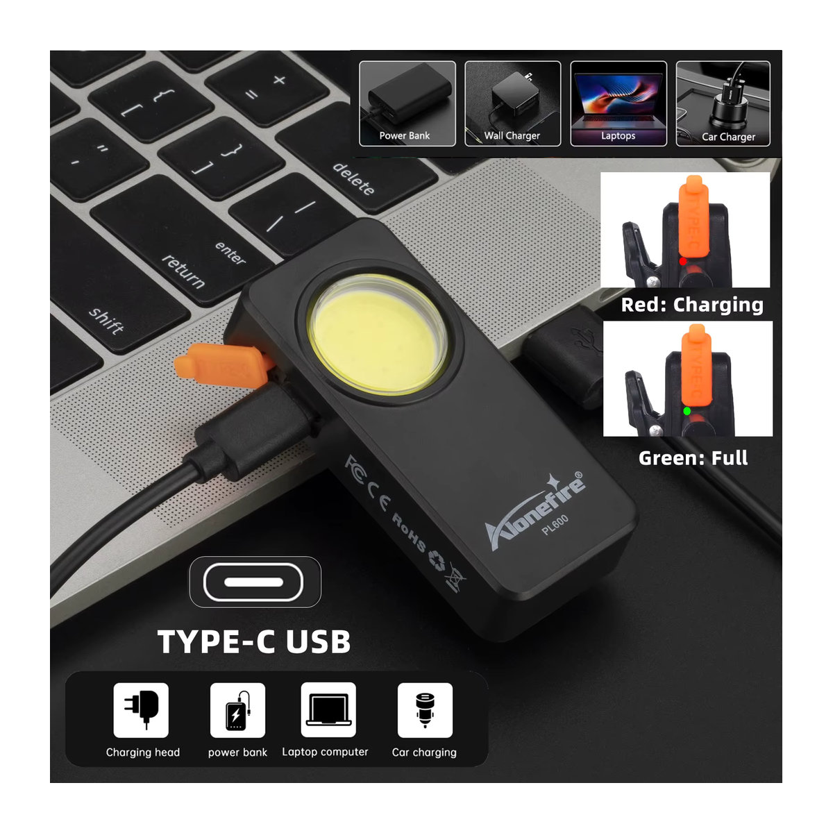 Alonefire PL600 USB wiederaufladbare tragbare Notlicht Warnlampe für Outdoor, Wandern und Camping - Bild 4