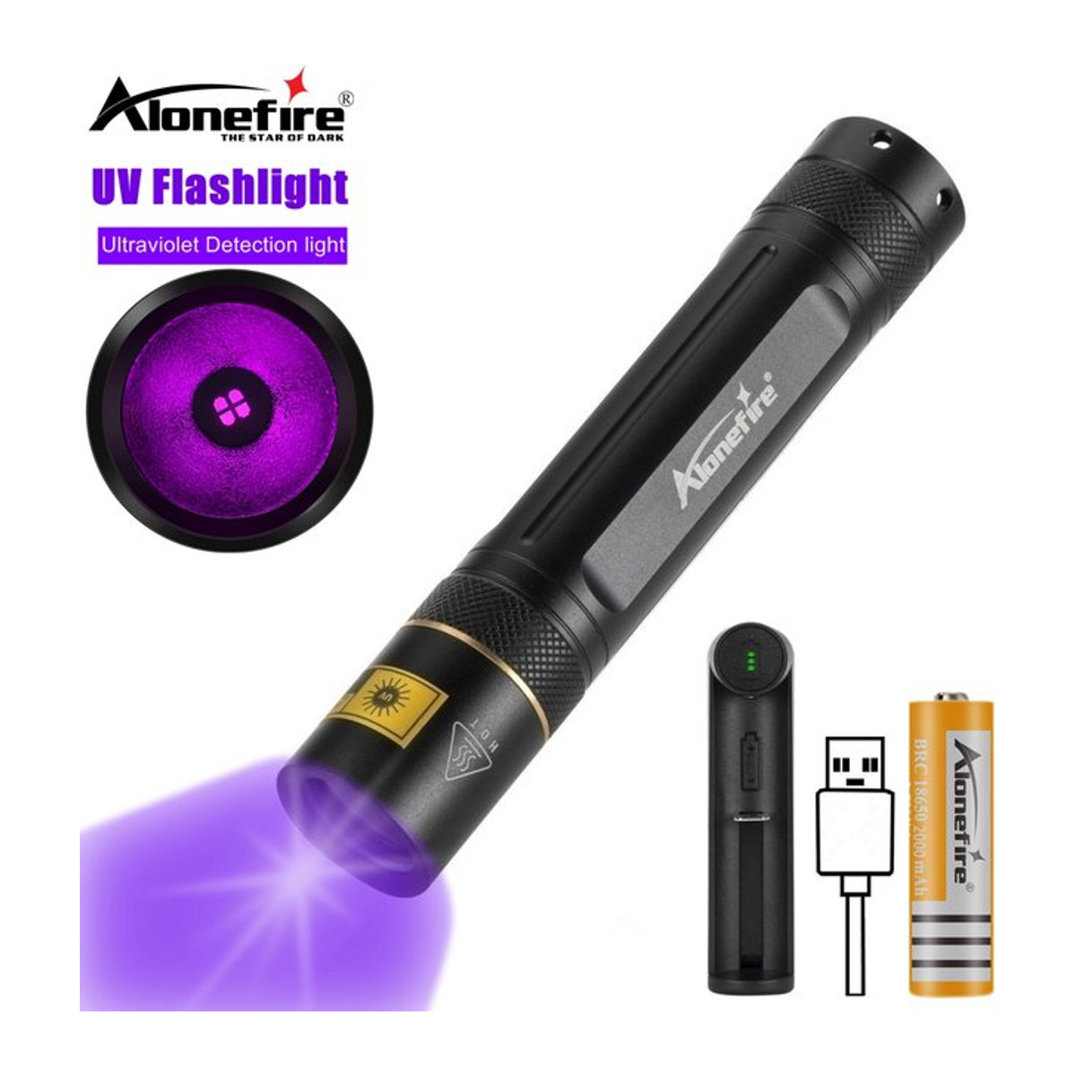 Alonefire Schwarzlicht LED Taschenlampe mit 365 nm Wellenlänge für Fluoreszenz-Untersuchungen von Tinte, Urin und Geld - Bild 1