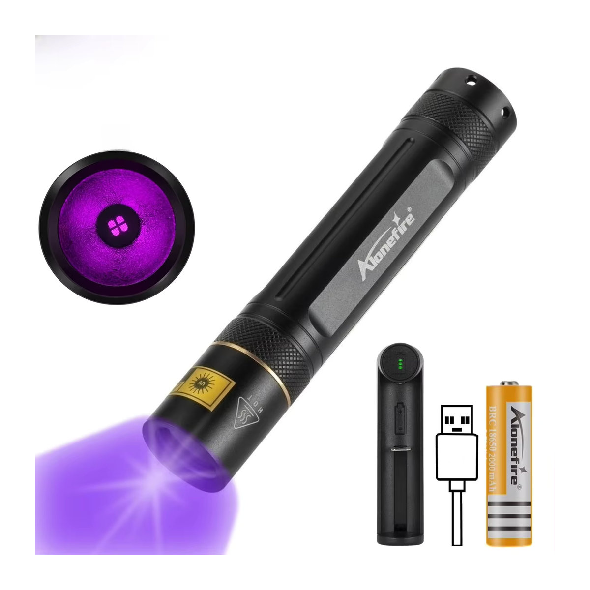 Alonefire Schwarzlicht LED Taschenlampe mit 365 nm Wellenlänge für Fluoreszenz-Untersuchungen von Tinte, Urin und Geld - Bild 7