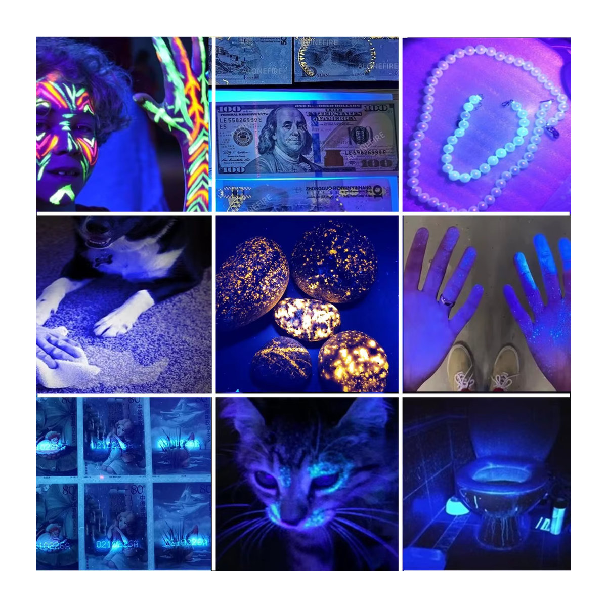 Alonefire SV50 UV Taschenlampe 15W 365nm Ultraviolett Lila Licht mit USB-Anschluss zur Fleckenerkennung - Bild 6