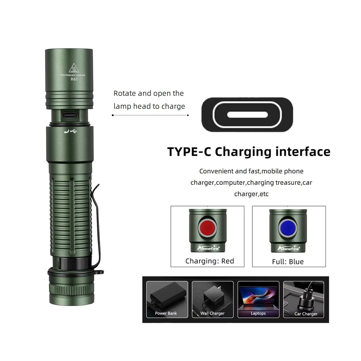 Alonefire Taktische LED-Taschenlampe mit 1800 Lumen und USB-Aufladung für Outdoor, Camping und Notfälle - Bild 5