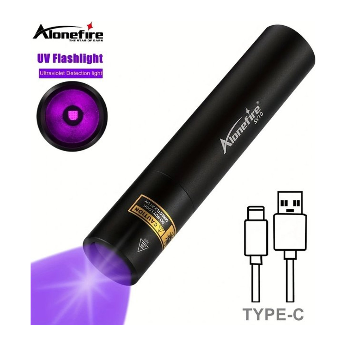 Alonefire UV-Taschenlampe 365 nm Schwarzlicht zur Erkennung von Urin, Nagellack-Härtung und Markierungen - Bild 1