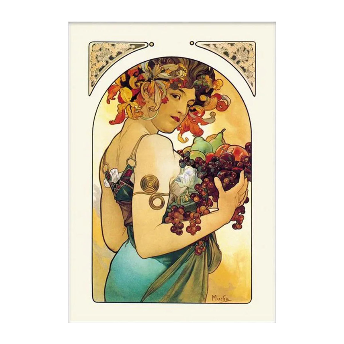 Alphonse Mucha Fruit Print Vintage Wanddekoration aus Papier, mehrfarbig, B: 40 cm, H: 40 cm - Bild 1