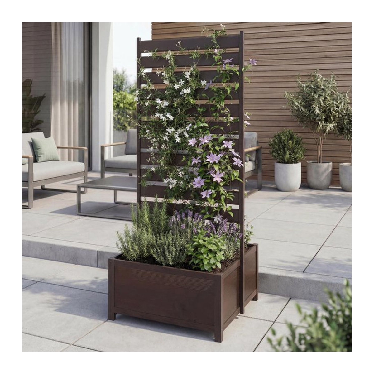 Aluminium Beet mit Rankgitter MCW-P97 als Blumenkasten und Pflanzkübel mit Spalier, Farbe: Braun, B/T/H: 110 x 60 x 75 cm - Bild 1