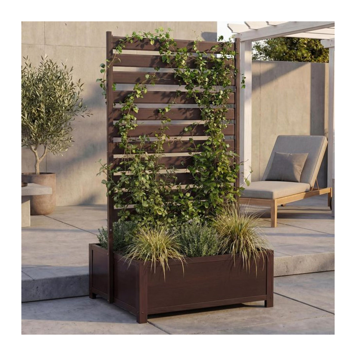 Aluminium Beet mit Rankgitter MCW-P97 als Blumenkasten und Pflanzkübel mit Spalier, Farbe: Braun, B/T/H: 158 x 90 x 75 cm - Bild 1