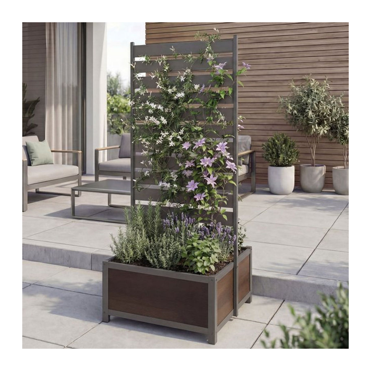 Aluminium Beet mit Rankgitter MCW-P97 als Blumenkasten und Pflanzkübel mit Spalier, Grau, B/T/H: 110 x 60 x 75 cm - Bild 1