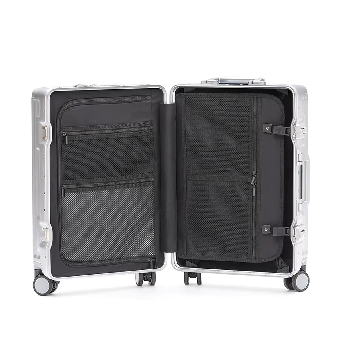Aluminium Computer-Trolley-Koffer 20 Zoll mit USB-Ladefunktion, Getränkehalter und Telefonhalter, Schwarz/Silber/cdblues, Modernes Design - Bild 3