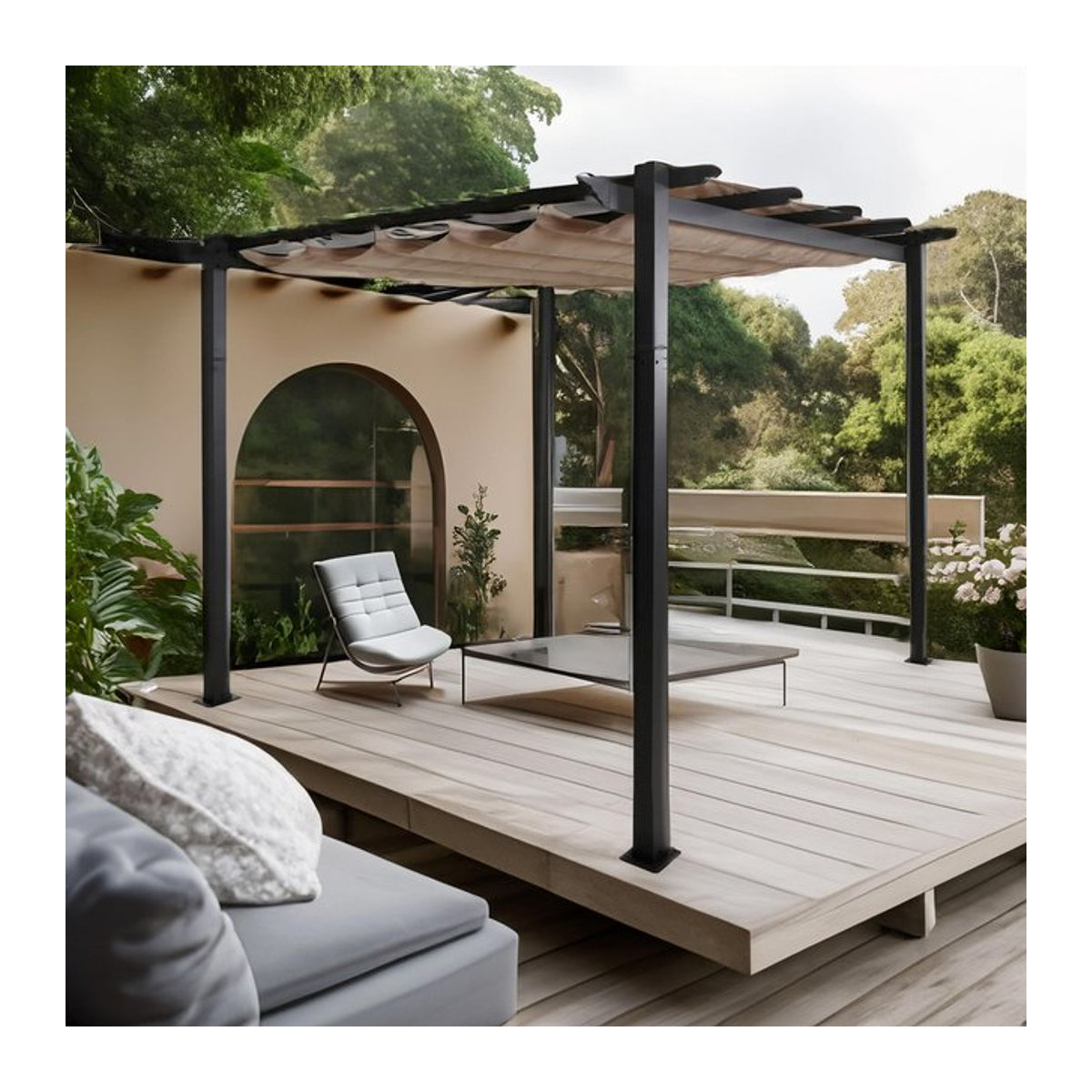 Aluminium Pergola MCW-N93 Gartenpavillon mit Schiebedach und UV50+ Schutz, Farbe: creme-beige, B x T: 3 x 3 m - Bild 1