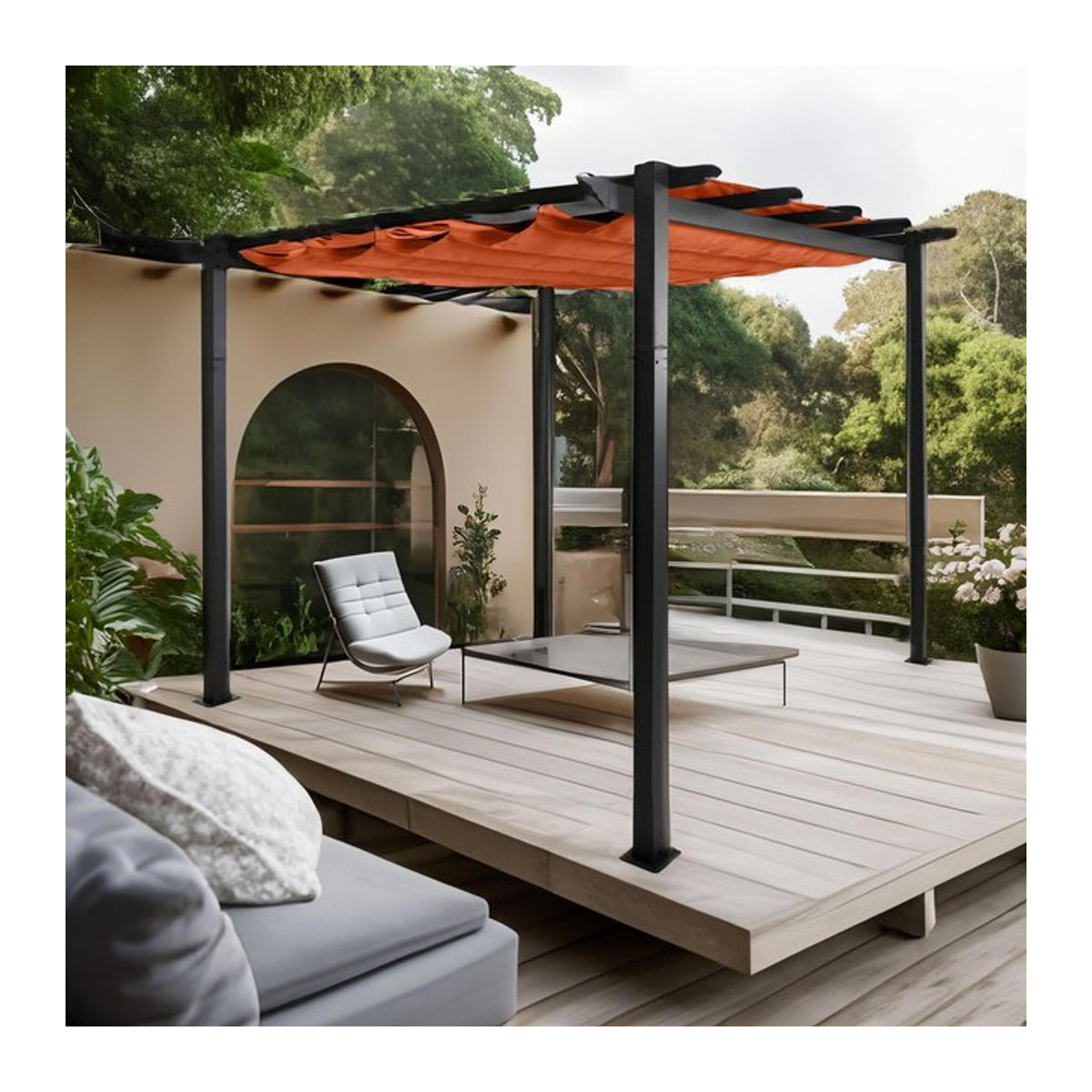 Aluminium Pergola MCW-N93 Gartenpavillon mit Schiebedach und UV50+ Schutz, Farbe: Terrakotta, B x T: 3 x 3 m - Bild 1
