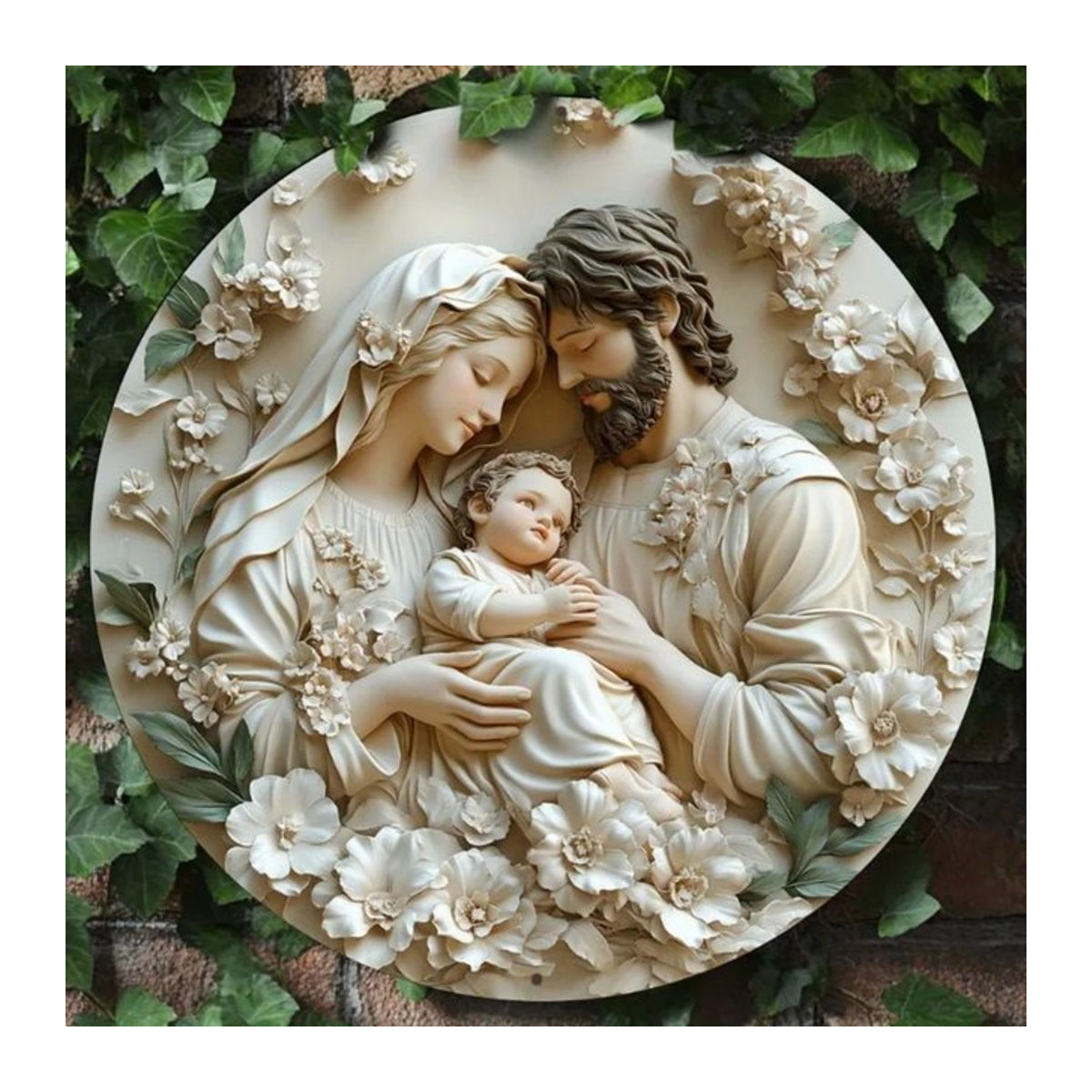 Aluminium-Wandkunst Hello Young mit Geburt Jesu Motiv in Creme, quadratische Metall-Wanddekoration für Wohnzimmer und Büro - Bild 1