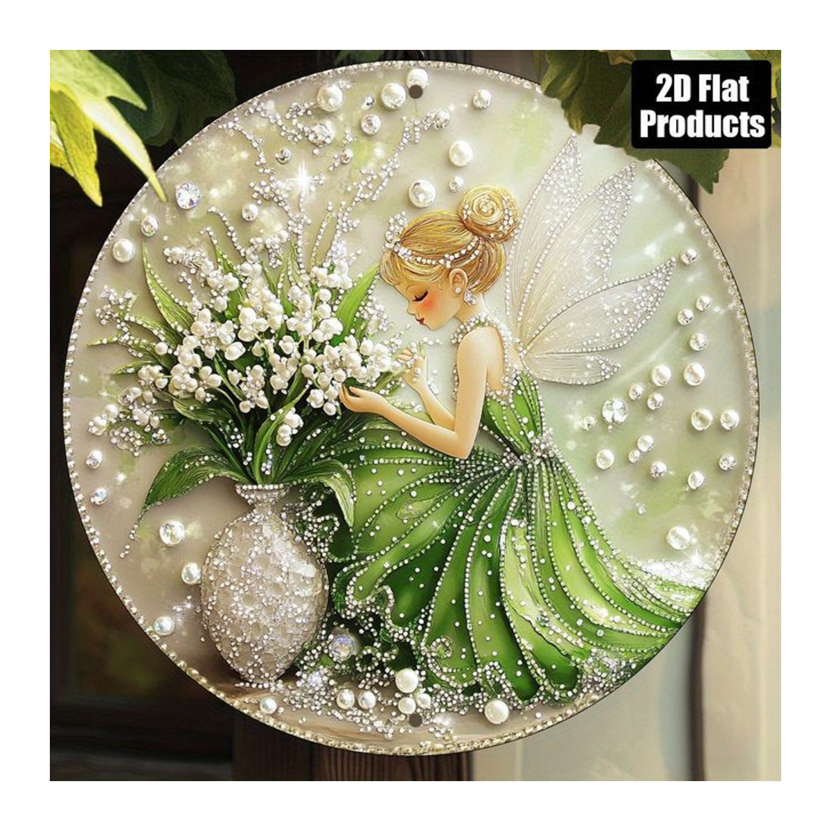 Aluminium-Wandkunst Schmetterlingsfee und Maiglöckchen von Potdemiel, quadratisches Metallschild im Vintage-Stil mit floralem Design, mehrfarbig, B/H: 20,3 x 20,3 cm - Bild 1