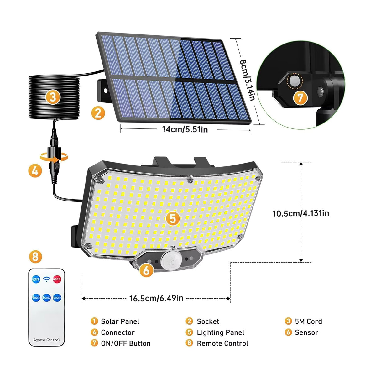 AMARYLLIS Solar-Flutlicht mit 234 LED, Bewegungsmelder und Fernbedienung, IP65 wasserdicht, Schwarz - Bild 2
