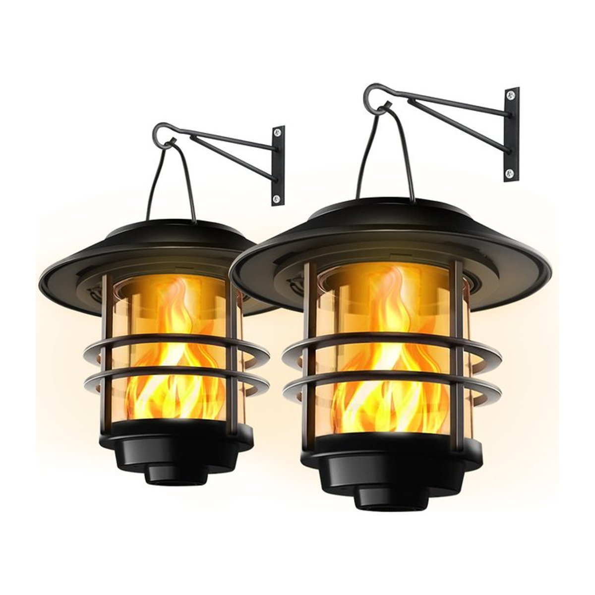 Amaryllis Solar Hängende Laterne aus Edelstahl und Glas in Schwarz mit LED Flammen-Effekt für Outdoor Wand und Zaun - Bild 1