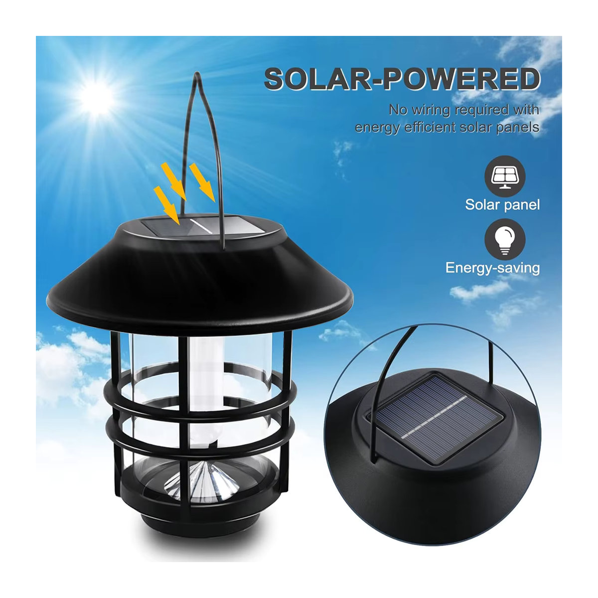 Amaryllis Solar Hängende Laterne aus Edelstahl und Glas in Schwarz mit LED Flammen-Effekt für Outdoor Wand und Zaun - Bild 3