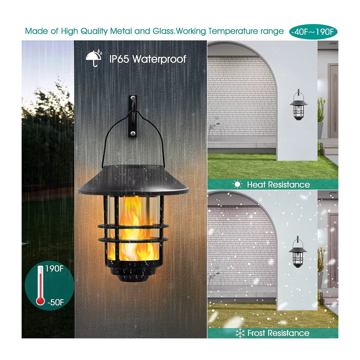 Amaryllis Solar Hängende Laterne aus Edelstahl und Glas in Schwarz mit LED Flammen-Effekt für Outdoor Wand und Zaun - Bild 4