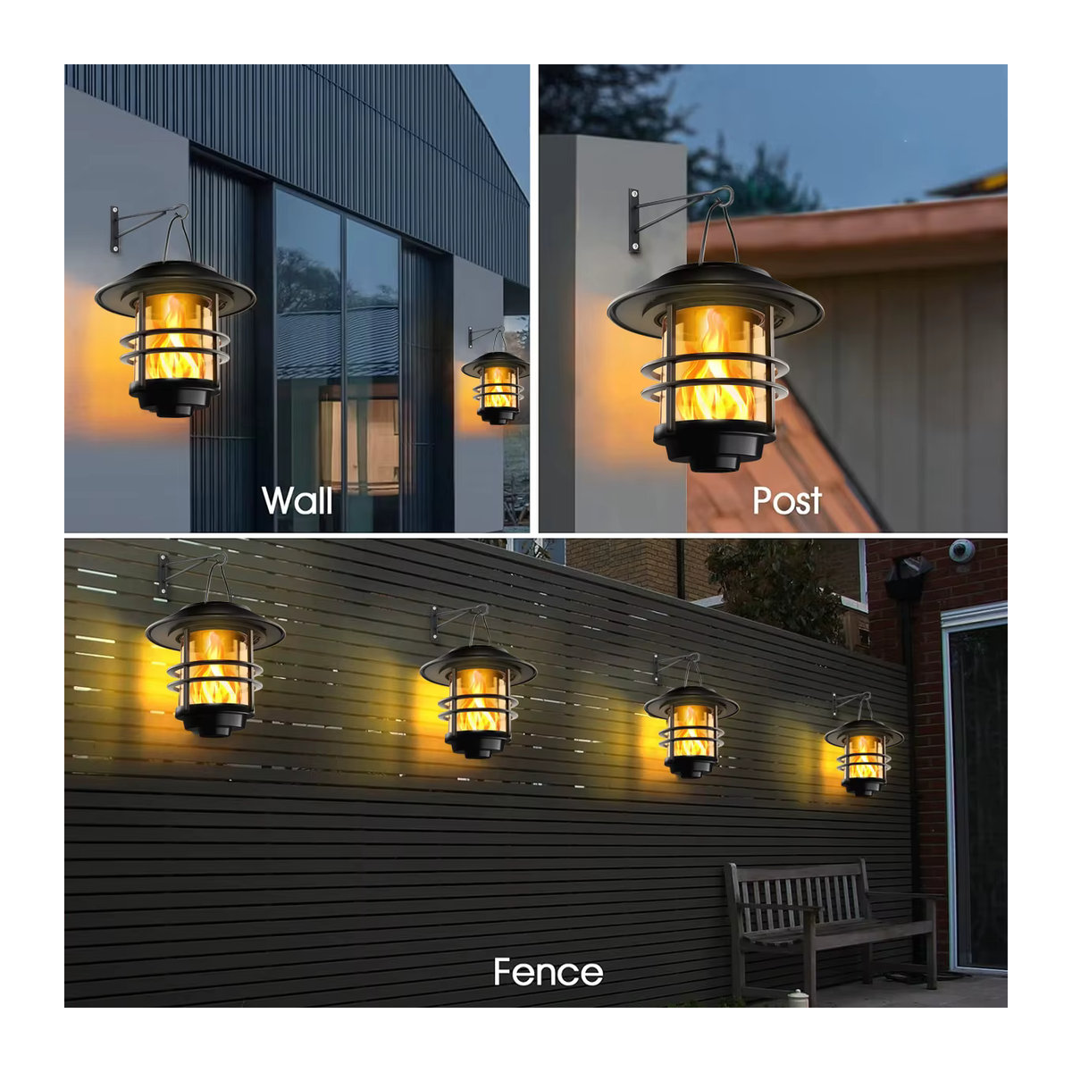 Amaryllis Solar Hängende Laterne aus Edelstahl und Glas in Schwarz mit LED Flammen-Effekt für Outdoor Wand und Zaun - Bild 5