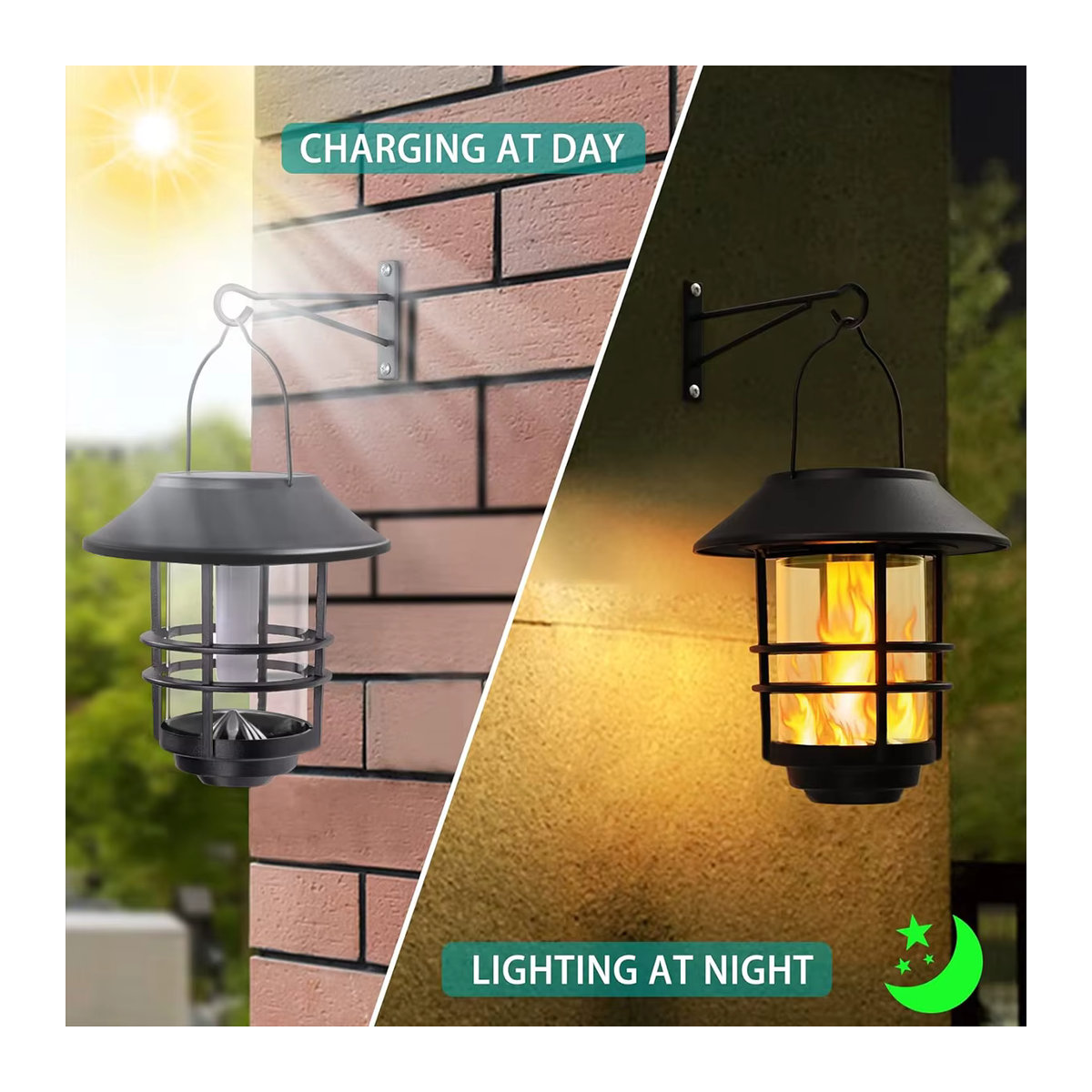 Amaryllis Solar Hängende Laterne aus Edelstahl und Glas in Schwarz mit LED Flammen-Effekt für Outdoor Wand und Zaun - Bild 6