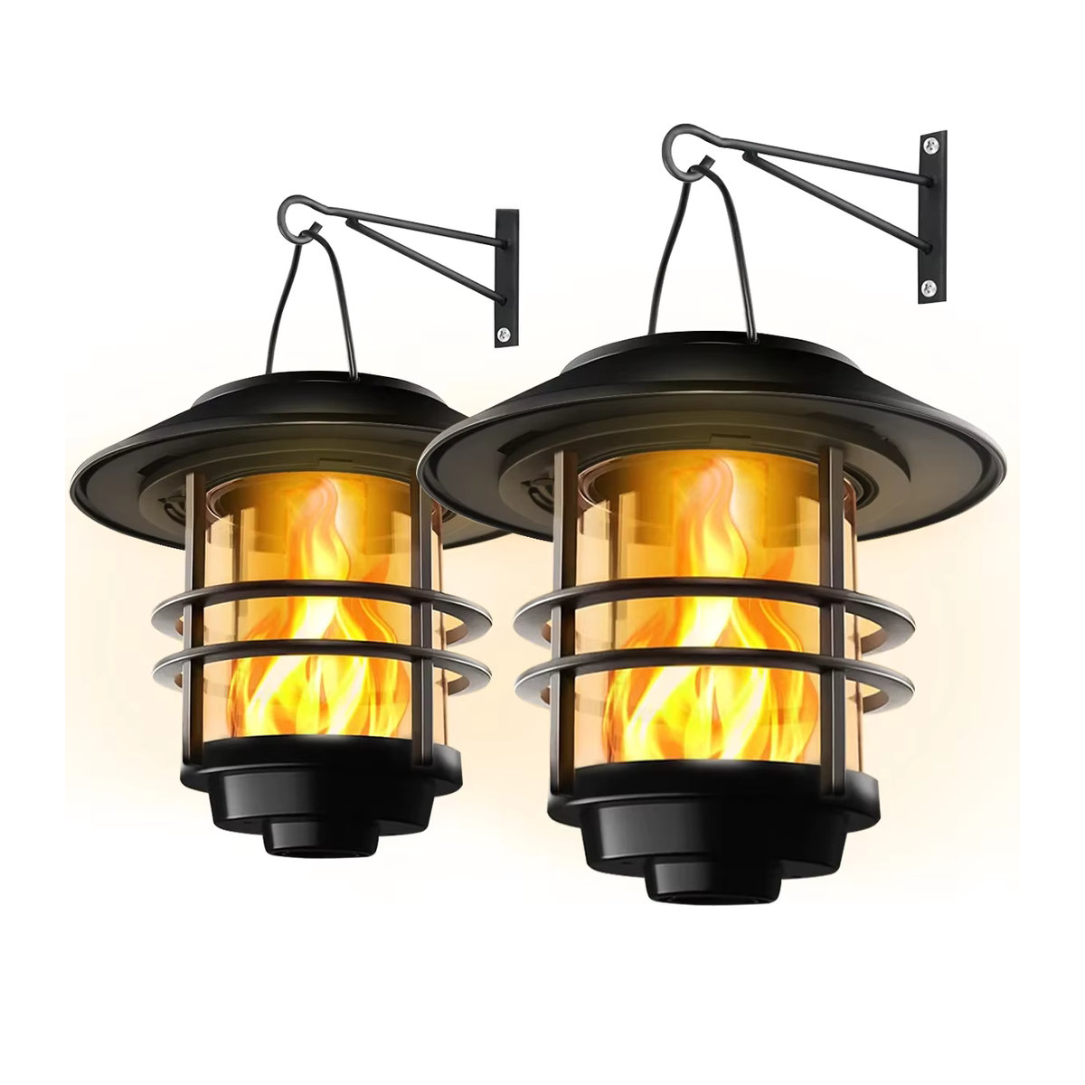 Amaryllis Solar Hängende Laterne aus Edelstahl und Glas in Schwarz mit LED Flammen-Effekt für Outdoor Wand und Zaun - Bild 7