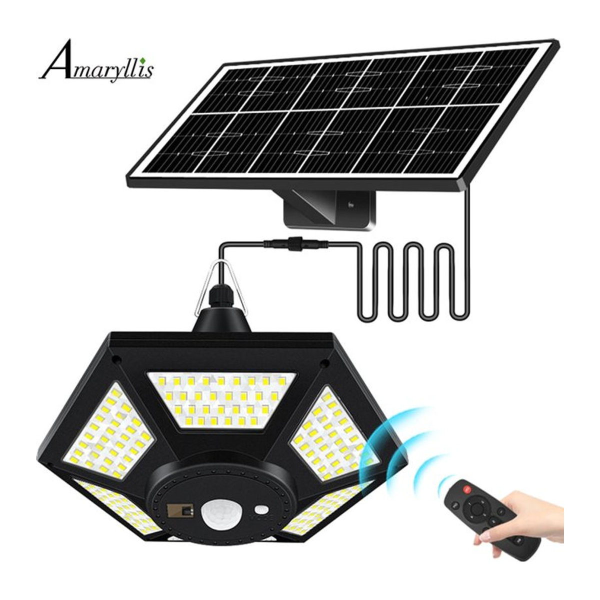 AMARYLLIS Solar Pendelleuchte mit 180 LED und Fernbedienung, 1000lm, Schwarz - Bild 1