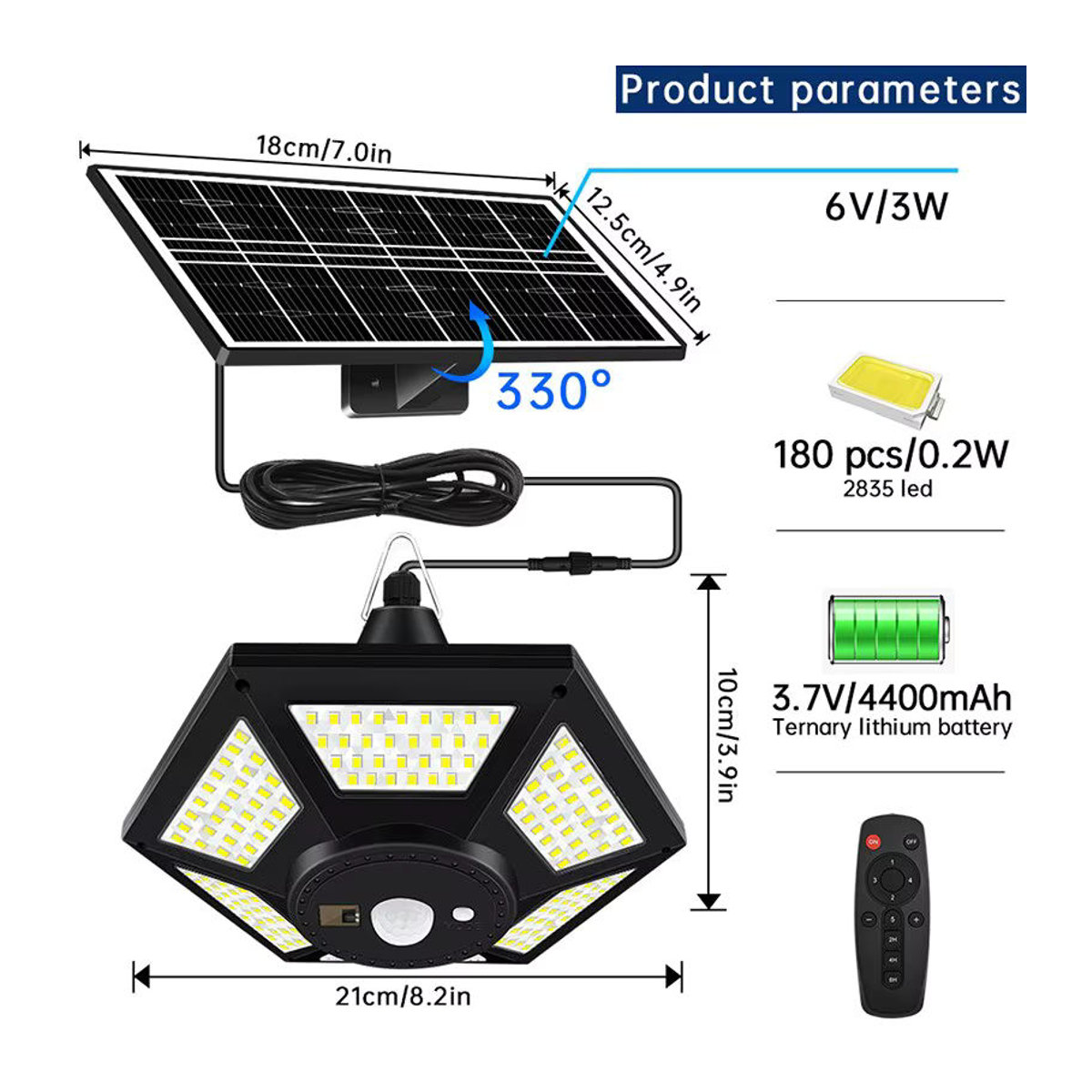 AMARYLLIS Solar Pendelleuchte mit 180 LED und Fernbedienung, 1000lm, Schwarz - Bild 4