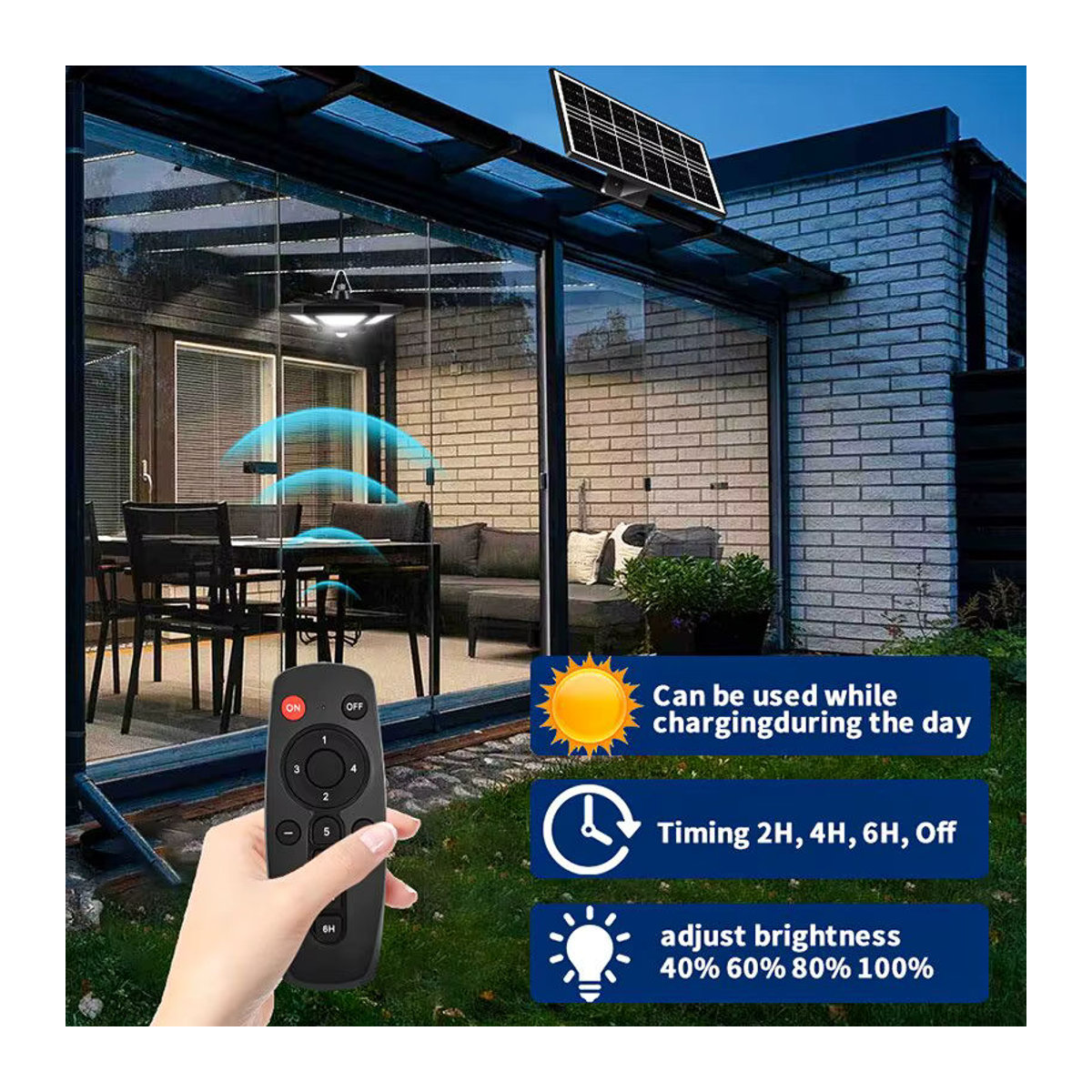 AMARYLLIS Solar Pendelleuchte mit 180 LED und Fernbedienung, 1000lm, Schwarz - Bild 5