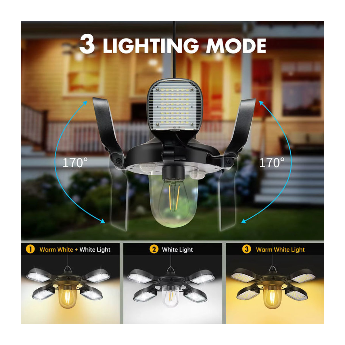 AMARYLLIS Solar-Pendelleuchte mit 192 LED und zwei Bewegungsmeldern, 1000 lm, Schwarz, Landhaus und Industrial Stil - Bild 3