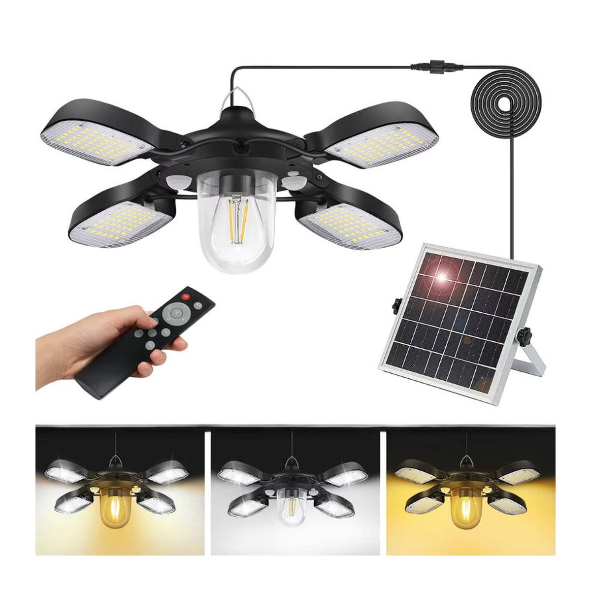 AMARYLLIS Solar-Pendelleuchte mit 192 LED und zwei Bewegungsmeldern, 1000 lm, Schwarz, Landhaus und Industrial Stil - Bild 6