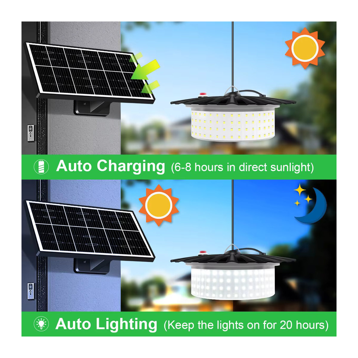 AMARYLLIS Solar Pendelleuchte mit 244 LED, wasserdicht, Schwarz, 5 Modi für Camping und Outdoor - Bild 2