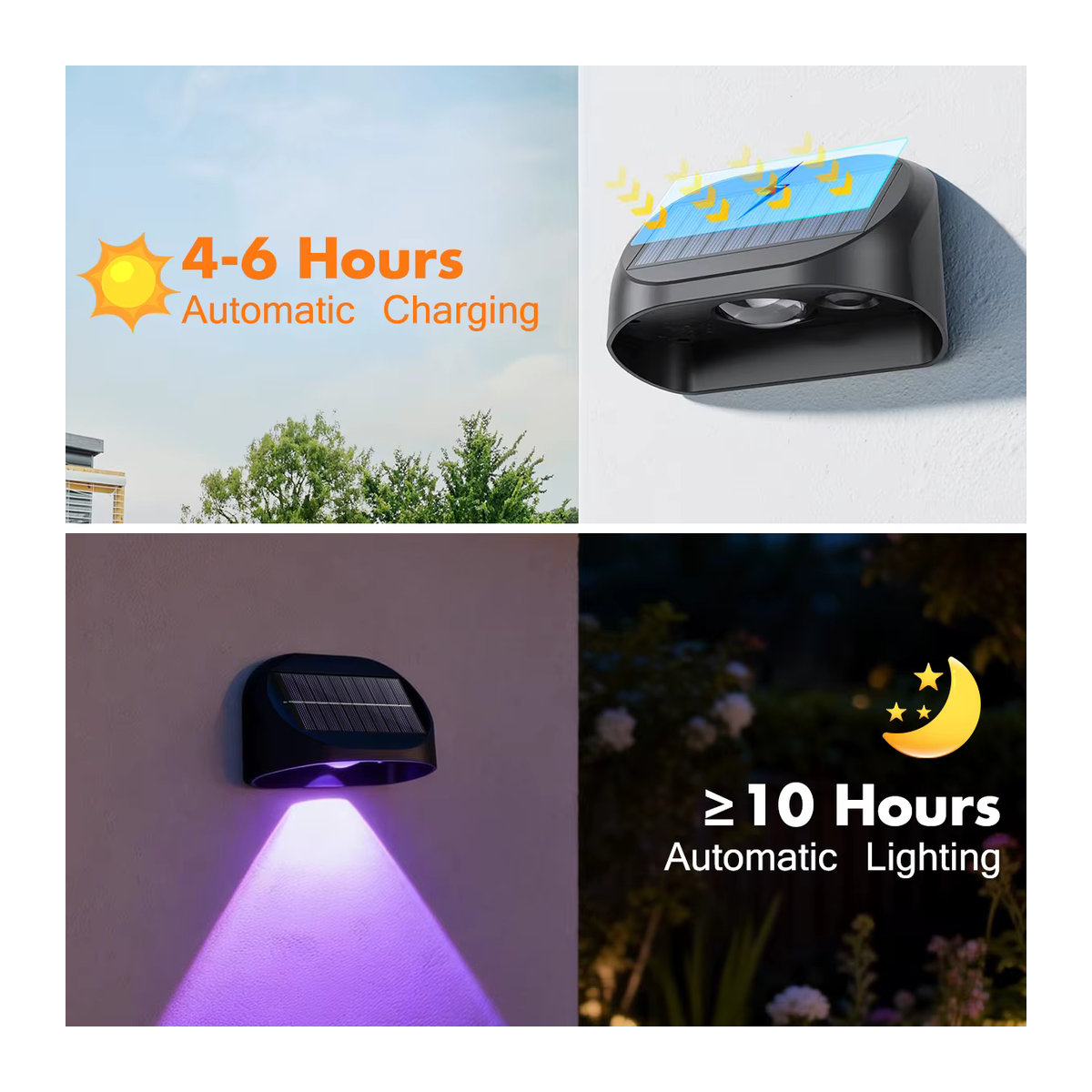 AMARYLLIS Solar-Wandleuchte LED mit RGB-Modi, IP65 Wasserdicht, Schwarz, Modernes Design für Garten und Außenbereich - Bild 2