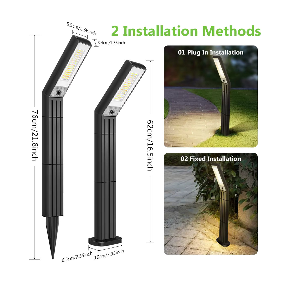 AMARYLLIS Solar-Wegeleuchten Modern Schwarz mit warmweißem und weißem Licht, wasserdichte Solar-Gartenleuchten für den Außenbereich - Bild 3