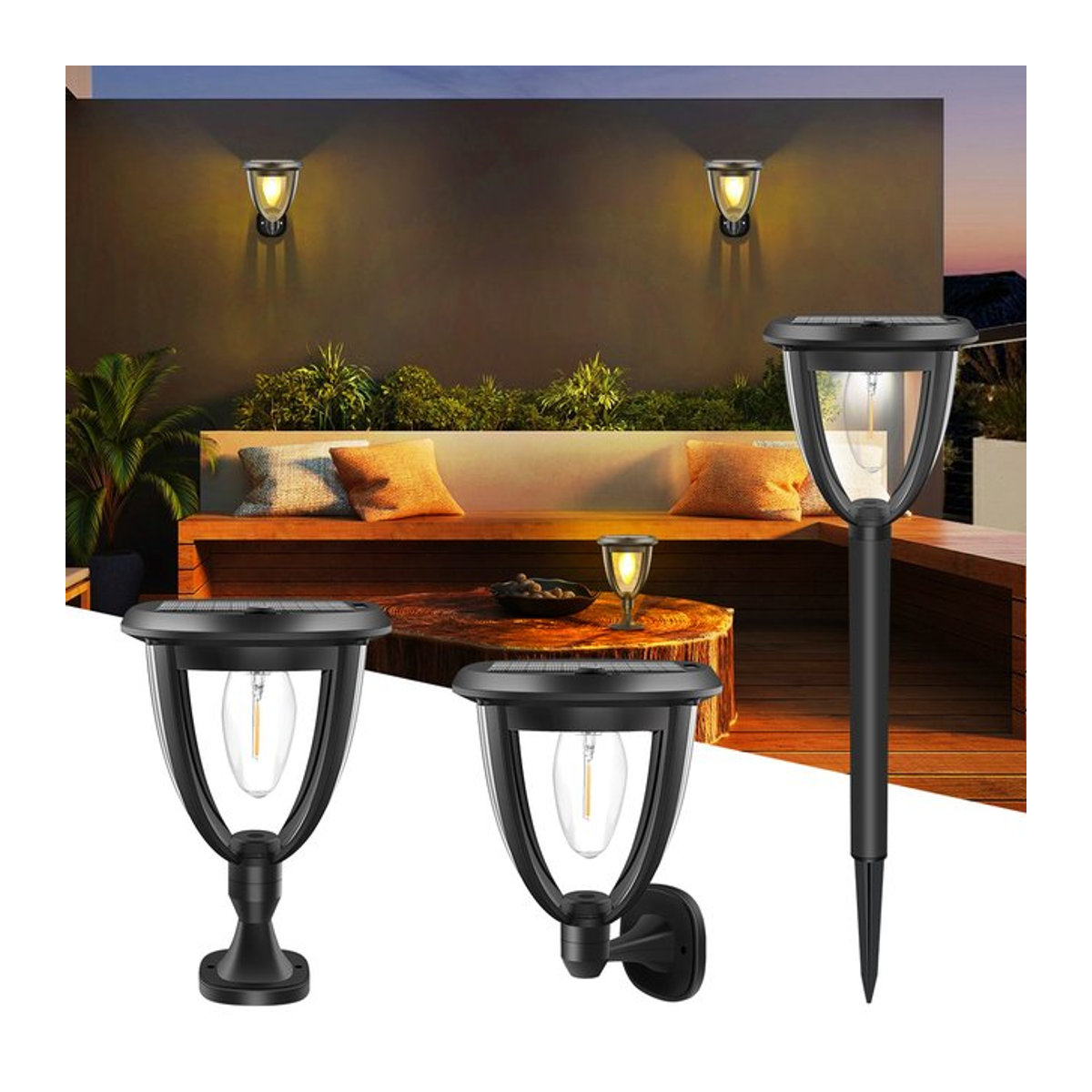 Amaryllis Solarleuchte Schwarz Modern IP65 Wasserdicht für Garten und Außenbereich - Bild 1