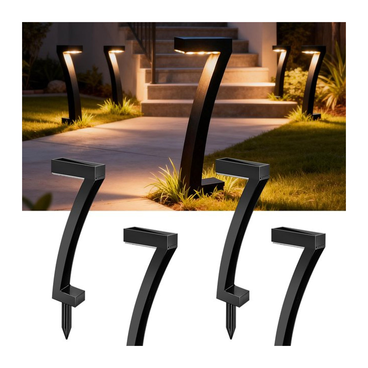 Amaryllis Solarleuchten für Garten und Rasen in 7 Formen, IP65 Wasserdicht, 6 LED Wegeleuchten in Schwarz - Bild 1