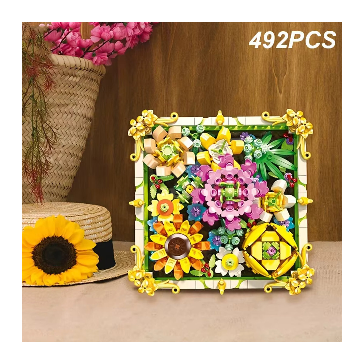 AMAZINGBLOKS 492-teiliger DIY Fotorahmen-Bausatz mit konservierten Blumen als Sonnenblumen-Rosenstrauß-Modell in Mehrfarbig - Bild 2