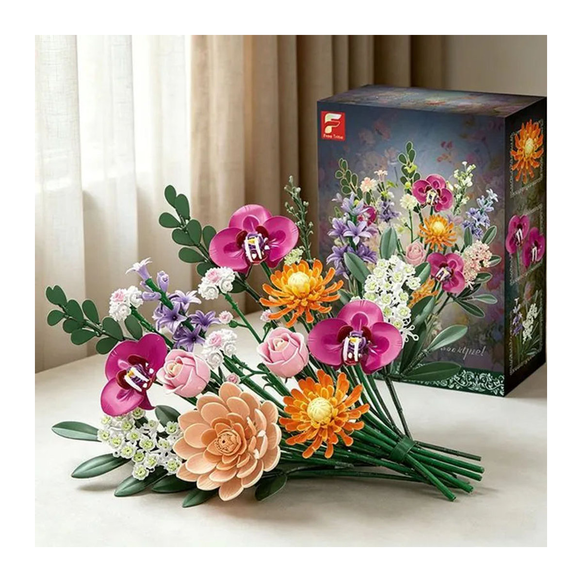 AMAZINGBLOKS Blumen-Baustein-Set mit Orchideen, Rosen und Lavendel als DIY Bouquet in Mehrfarbig für Erwachsene - Bild 1