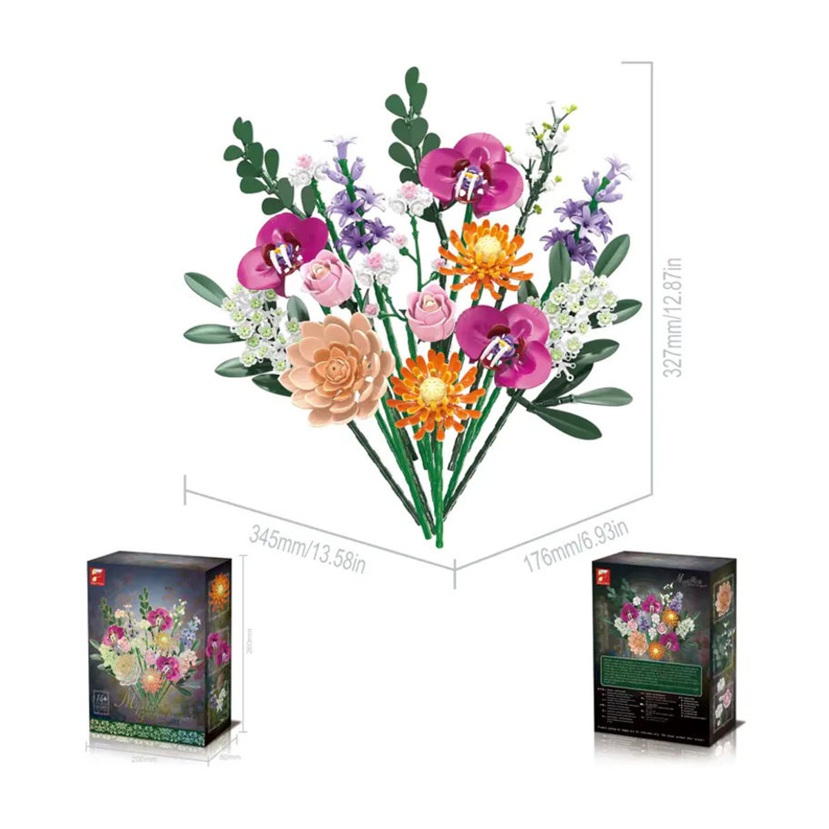 AMAZINGBLOKS Blumen-Baustein-Set mit Orchideen, Rosen und Lavendel als DIY Bouquet in Mehrfarbig für Erwachsene - Bild 5