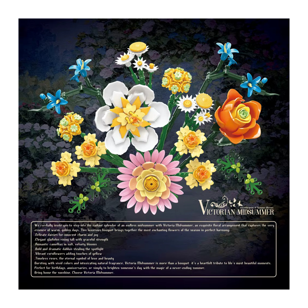 AMAZINGBLOKS Blumen-Baustein-Set mit Rosen, Gänseblümchen, Narzissen und Hortensien, 620-teiliges DIY-Blumenmodell aus Kunststoff, mehrfarbig - Bild 2