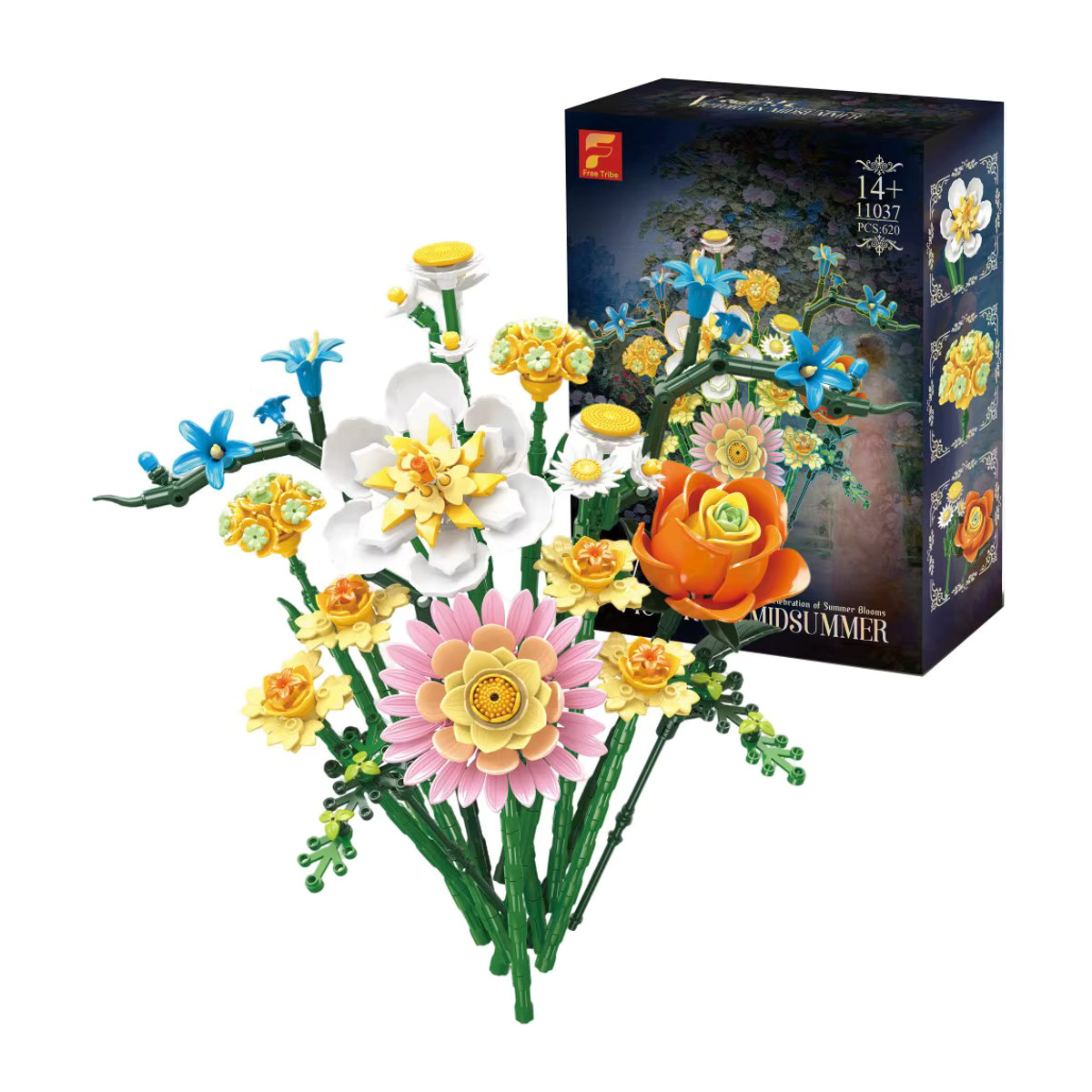 AMAZINGBLOKS Blumen-Baustein-Set mit Rosen, Gänseblümchen, Narzissen und Hortensien, 620-teiliges DIY-Blumenmodell aus Kunststoff, mehrfarbig - Bild 3