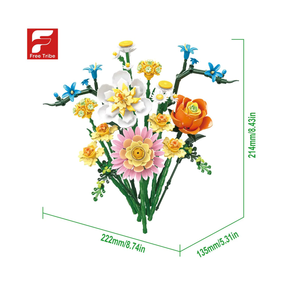 AMAZINGBLOKS Blumen-Baustein-Set mit Rosen, Gänseblümchen, Narzissen und Hortensien, 620-teiliges DIY-Blumenmodell aus Kunststoff, mehrfarbig - Bild 4