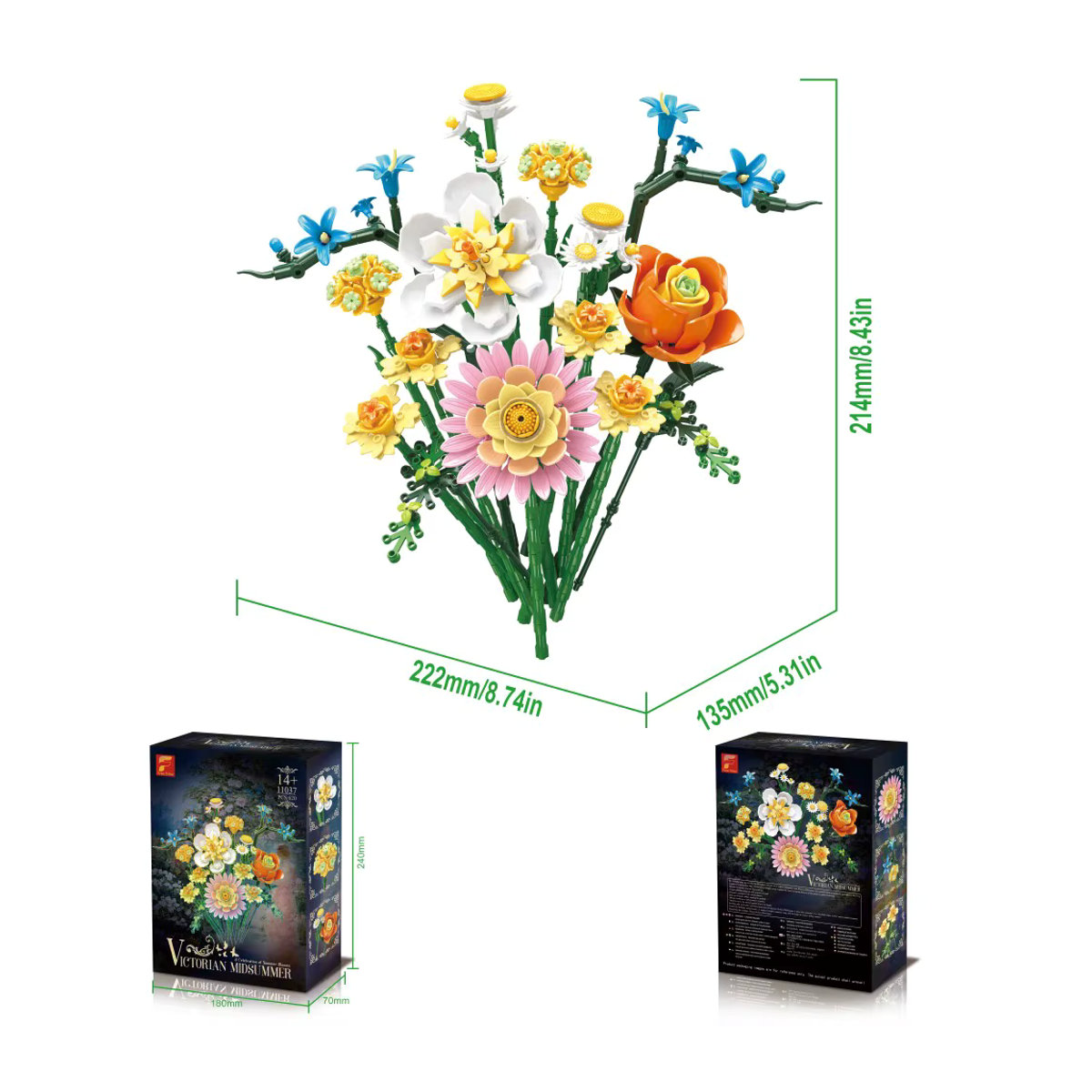 AMAZINGBLOKS Blumen-Baustein-Set mit Rosen, Gänseblümchen, Narzissen und Hortensien, 620-teiliges DIY-Blumenmodell aus Kunststoff, mehrfarbig - Bild 5